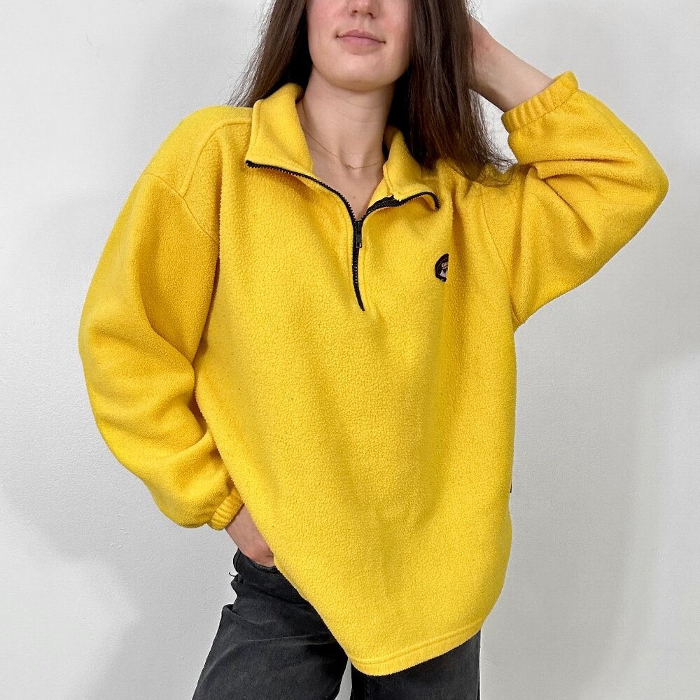 *Vintage 90's Canadian Fleecewear Yellow 3/4 Zip Sweater - Picture 3 of 9